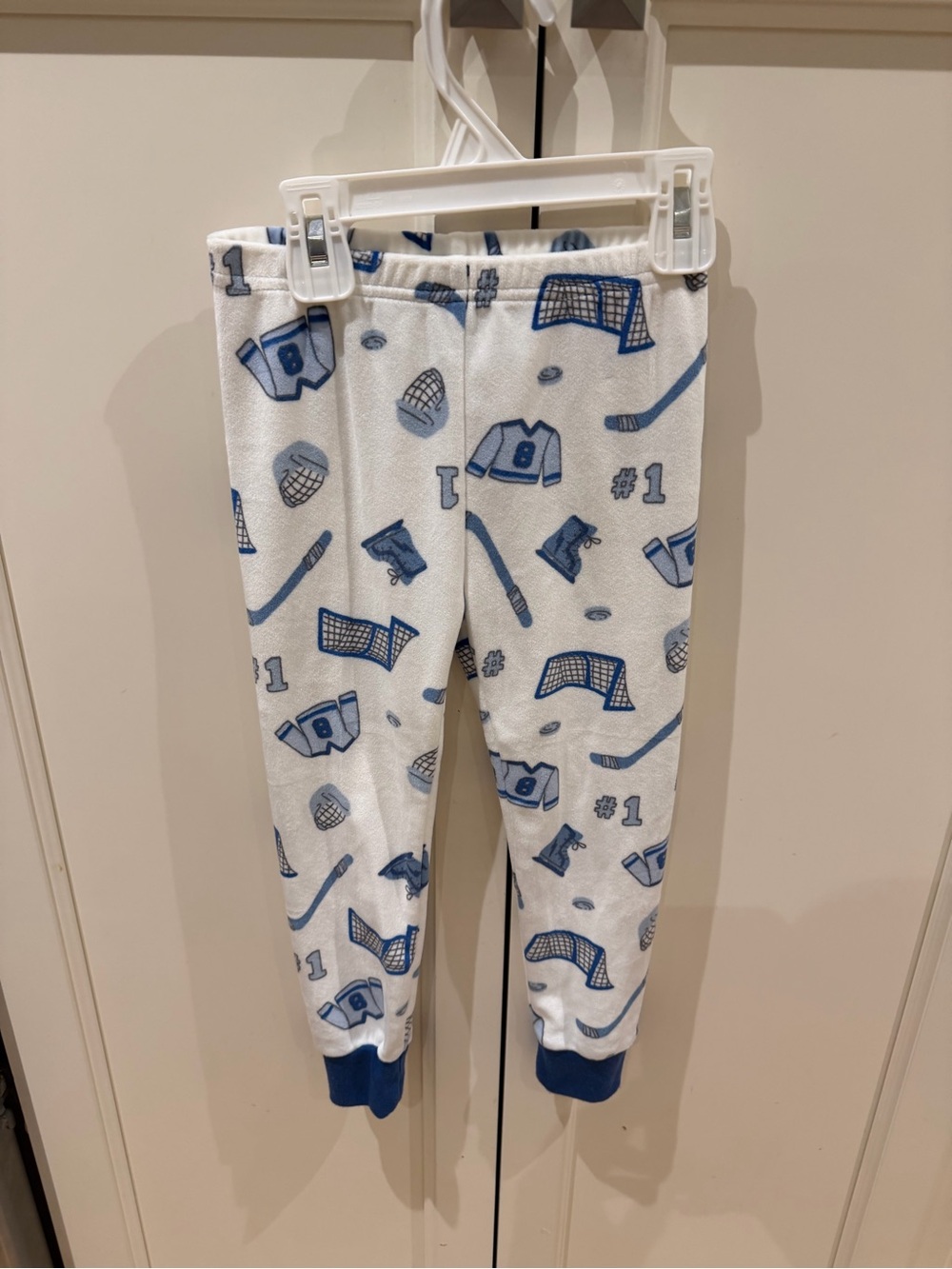 Carters 3t Kids White Pajama Pants with Blue Hockey Print
